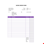Work Order Form Template example document template