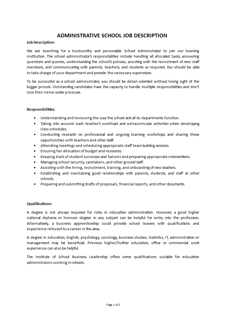 administrative school job description Main Image administrative school job description