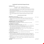 Residential Construction Manager Resume example document template