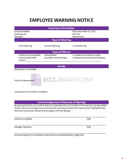 Employee Warning Notice Checklist
