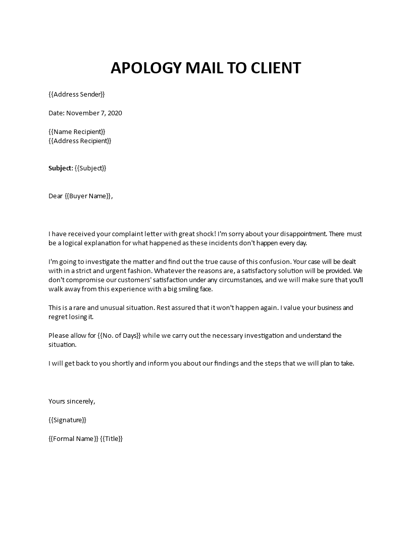 apology letter to customer