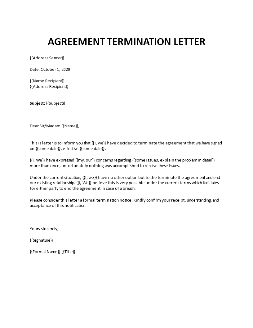 Agreement termination letter