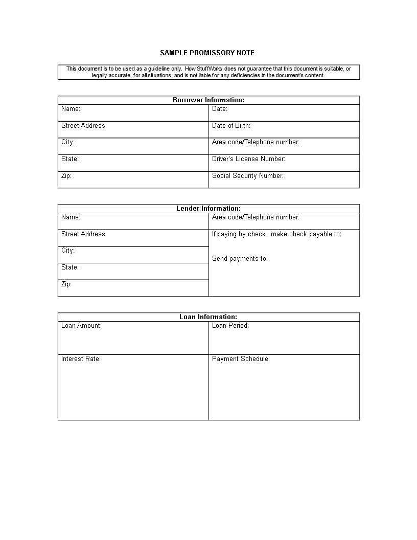 Free Sample Blank Promissory Note Templatein Word