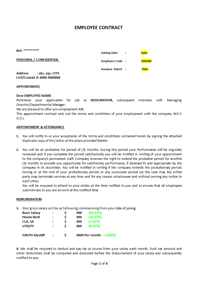 employee contract Main Image employee contract template