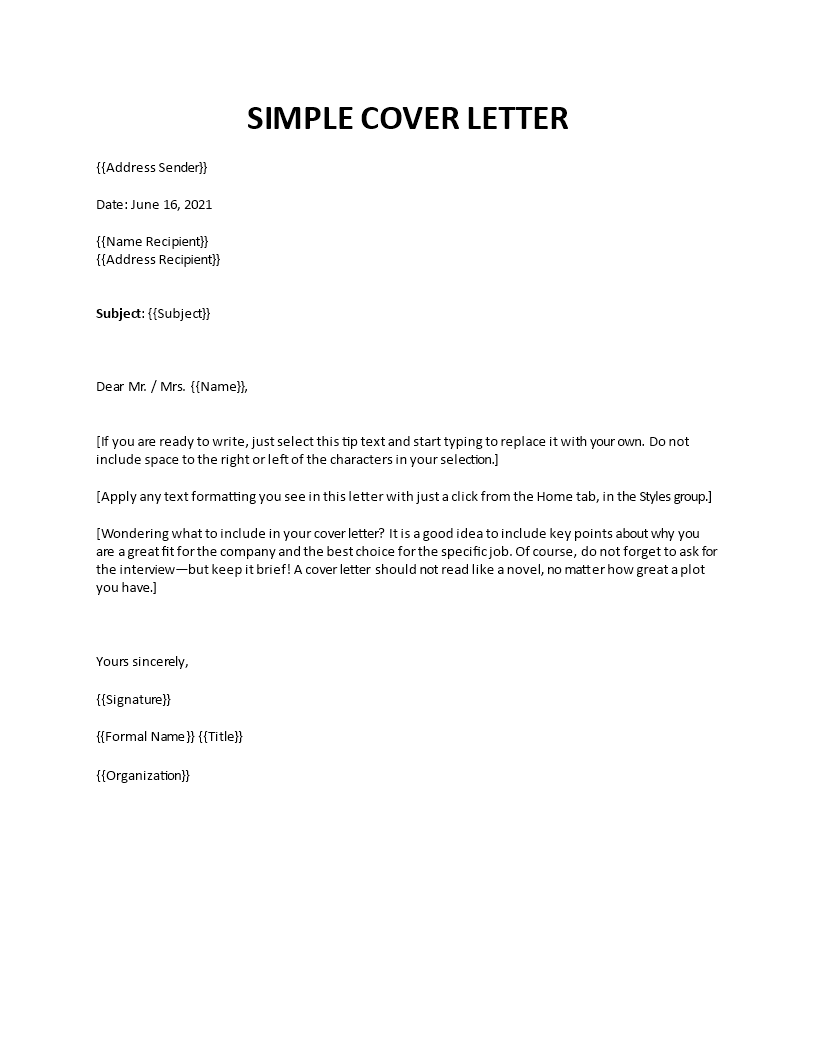 Simple cover letter examples