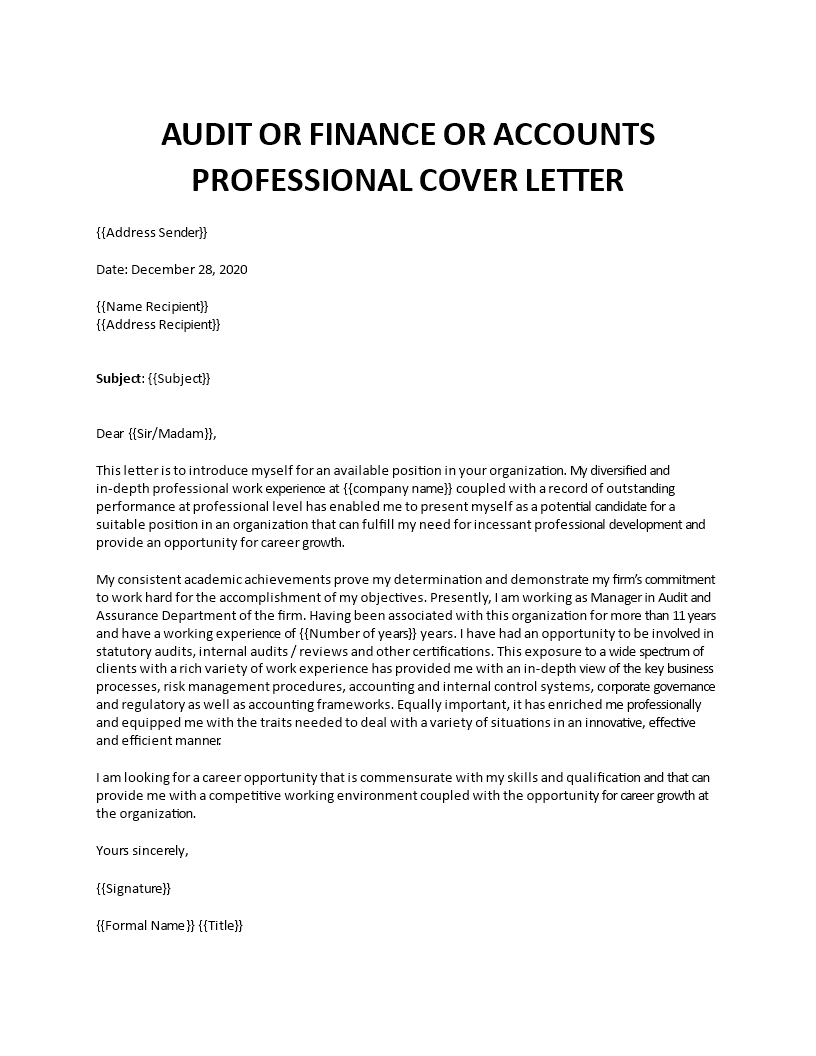 auditor cover letter