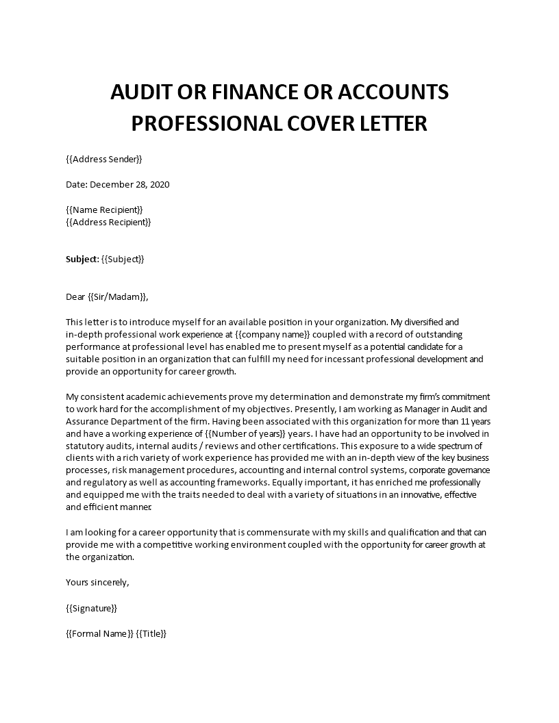 pwc audit cover letter