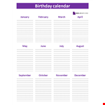 Perpetual Birthday Calendar example document template 