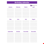 Perpetual Birthday Calendar example document template
