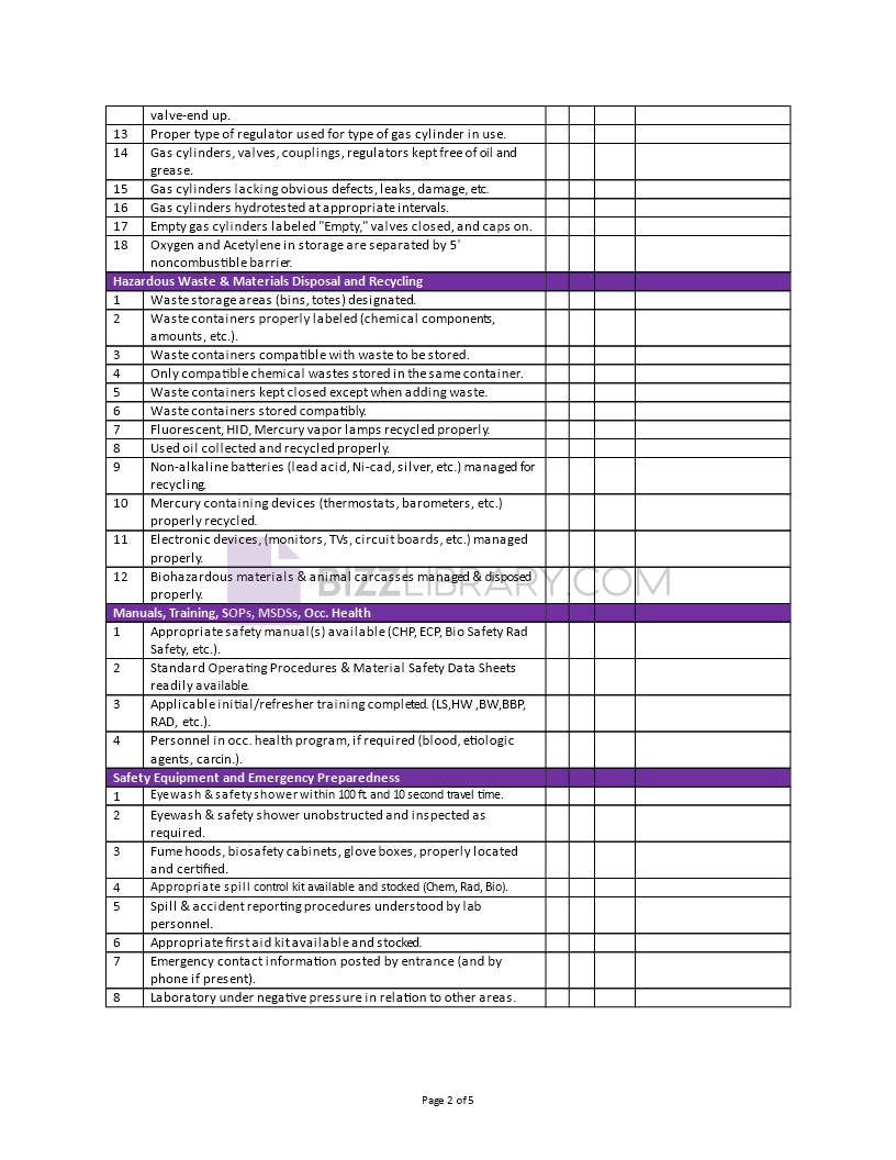 workshop safety audit checklist example