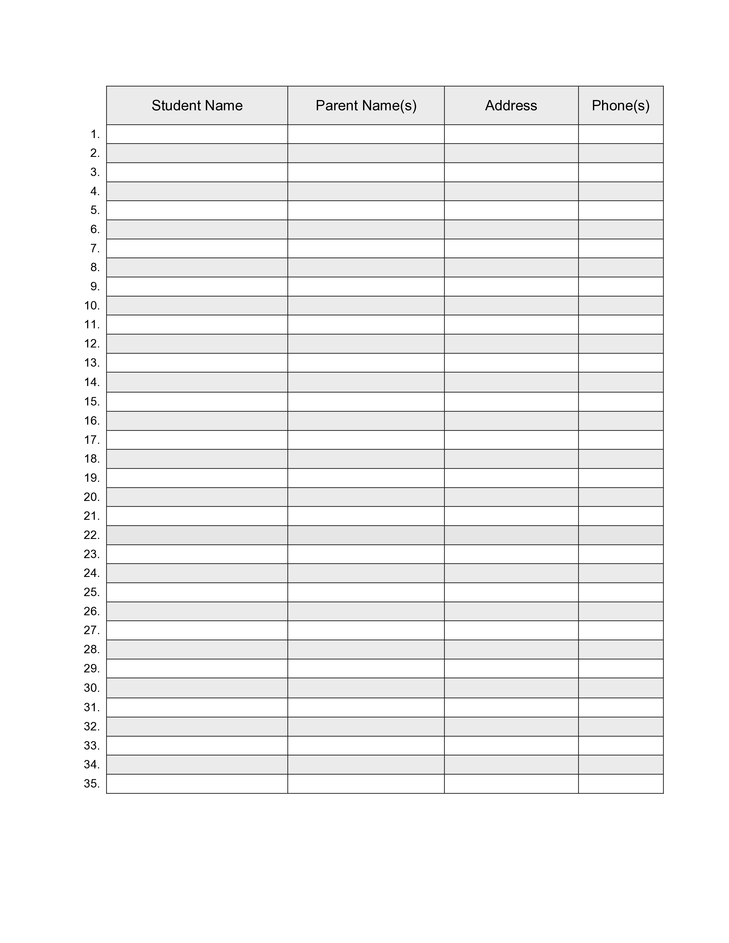 Student Class Roster Template Efficiently Manage Student Information
