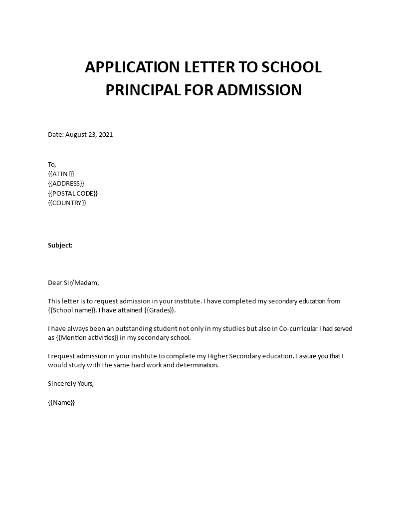 sample of letter to school principal requesting for admission