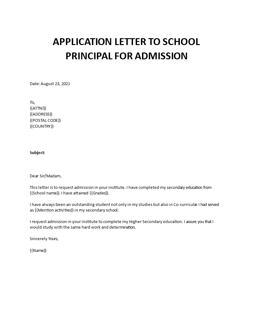 application to principal for requesting