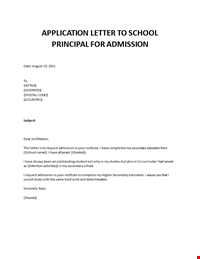 Admission Request Letter to Principal