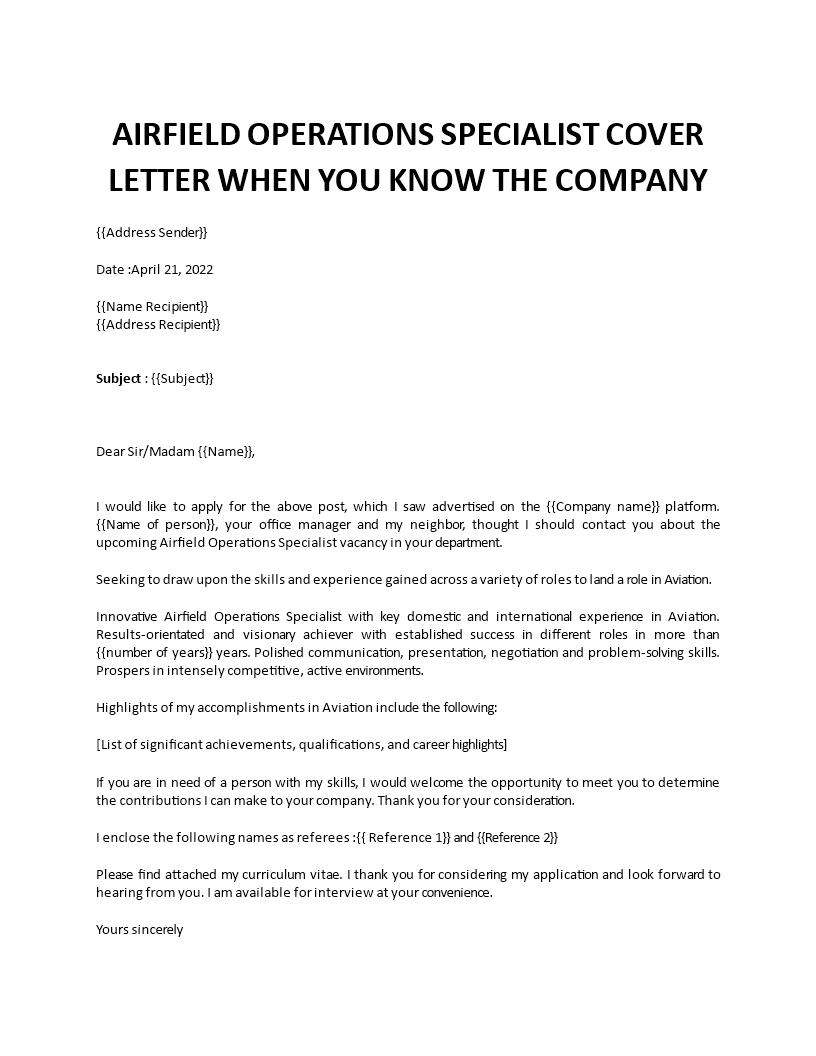 airfield operations specialist cover letter Main Image airfield operations specialist cover letter