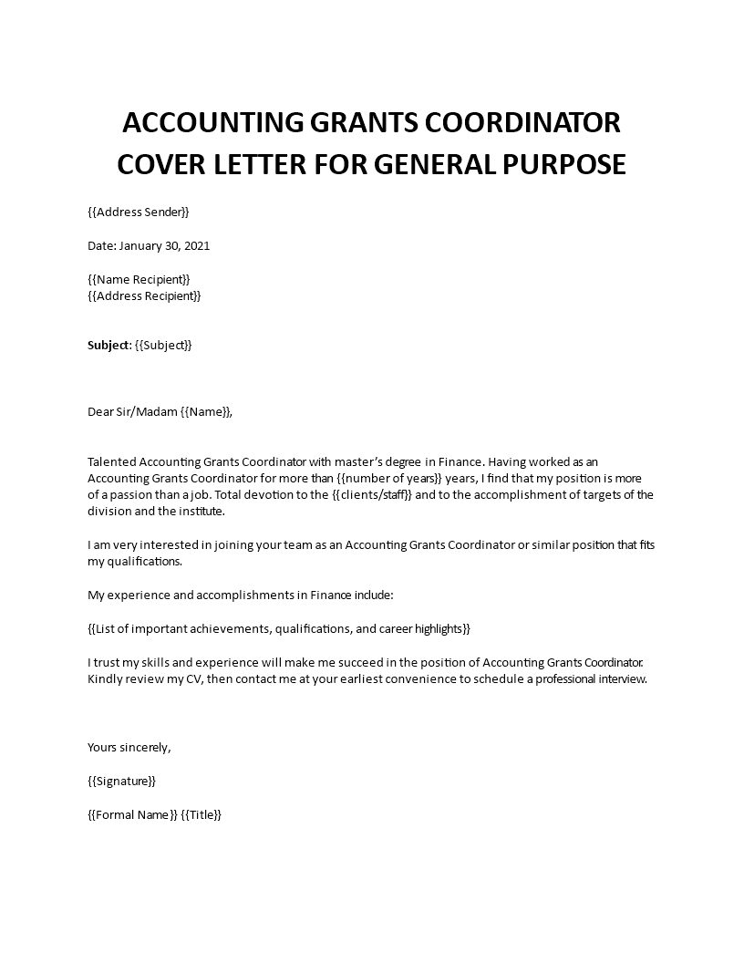 grants coordinator cover letter