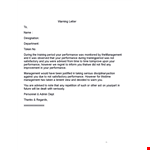 Professional warning Letter For Poor Performance example document template