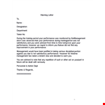 Professional warning Letter For Poor Performance example document template 