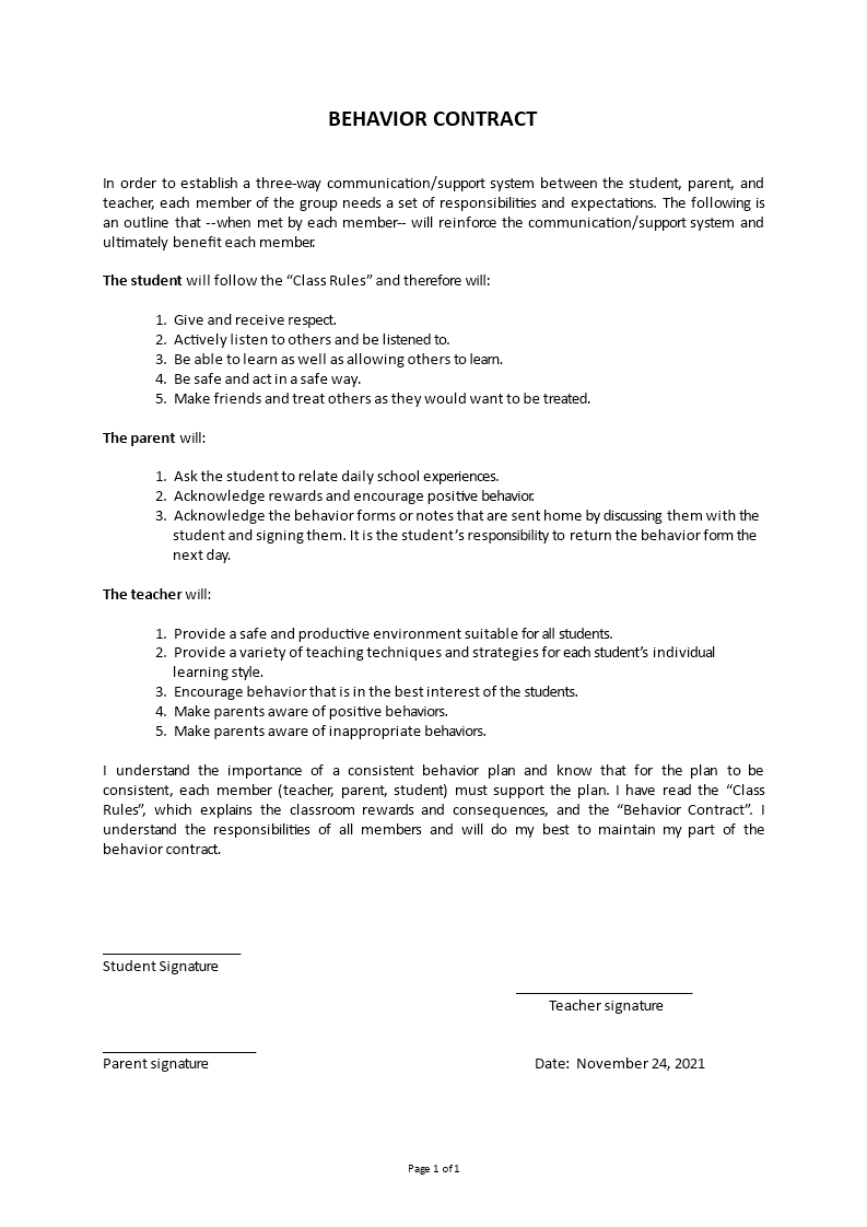 behavior contract