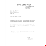Cover Letter Form Template | PDF Format | Letter for Position | [Number] Available example document template