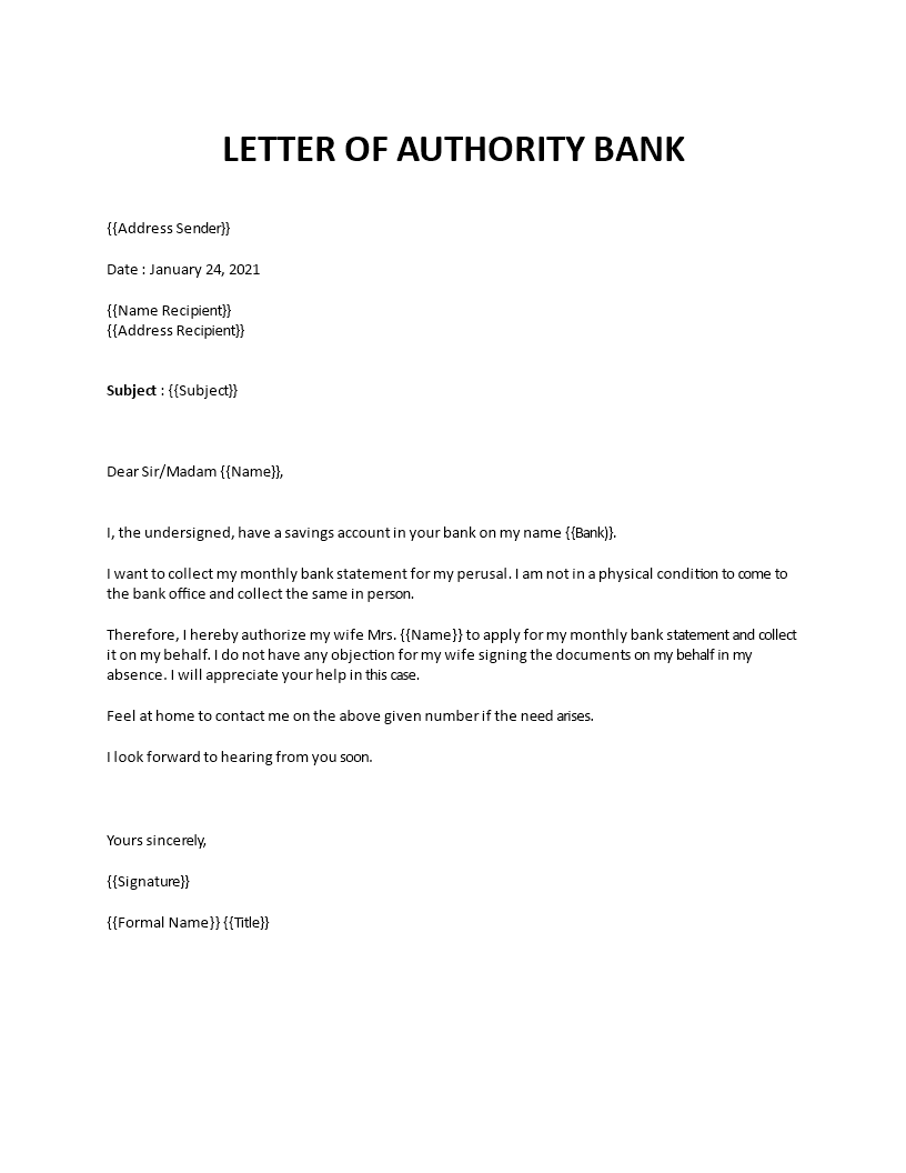 letter of authority bank