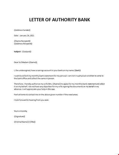 Letter of authority bank
