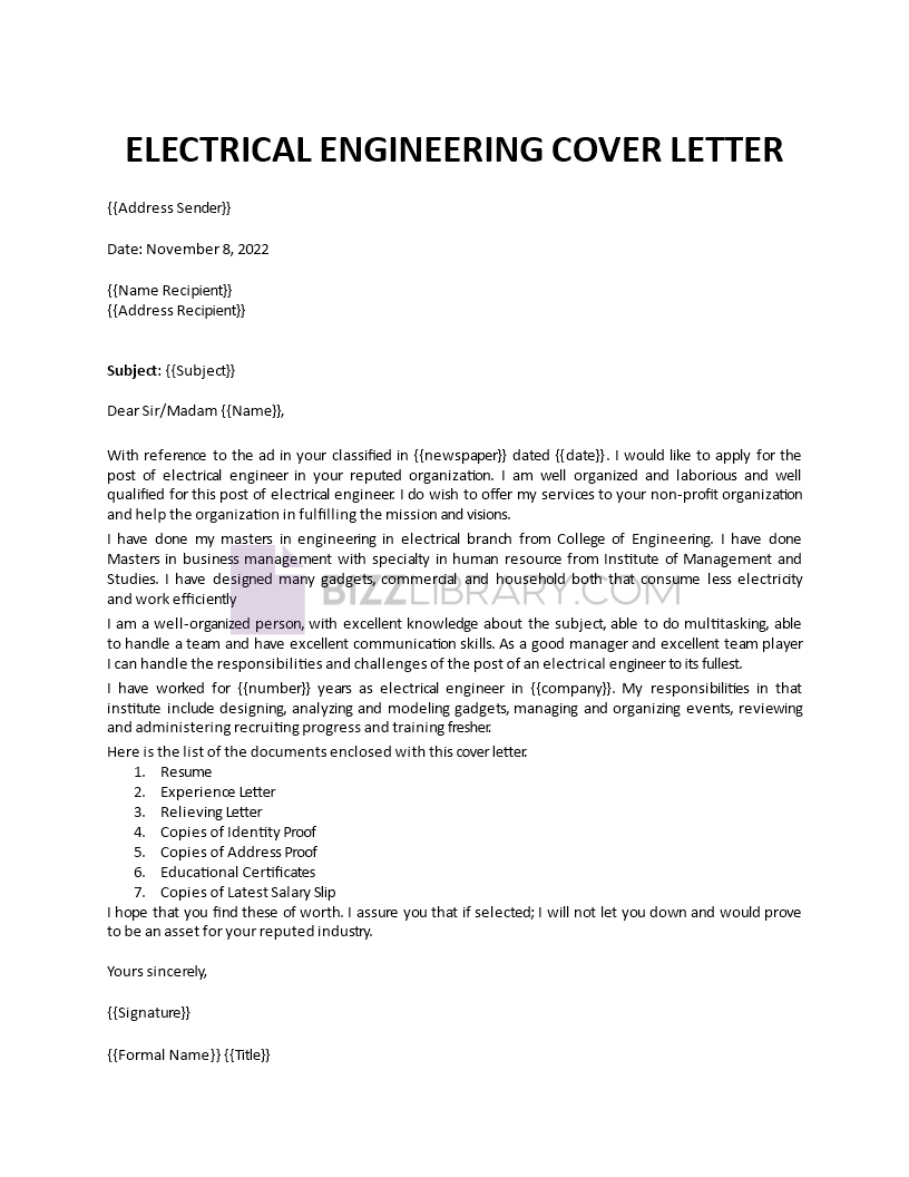 Electrical Engineering Cover Letter