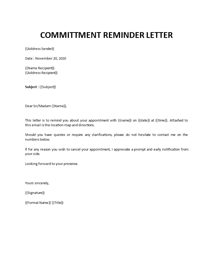 committment reminder letter template