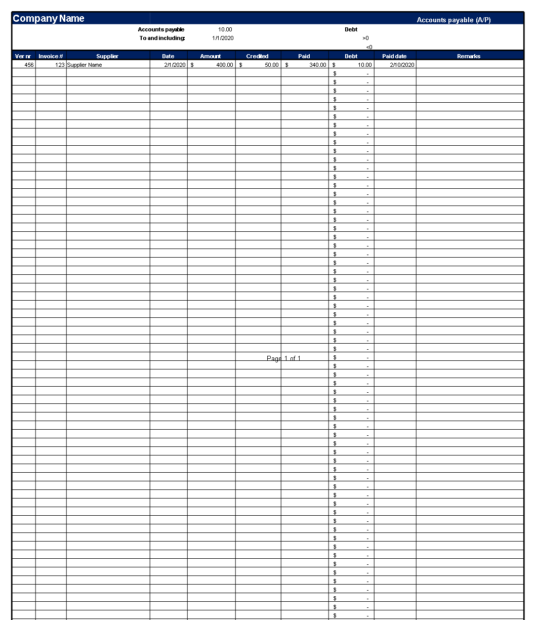 Free Printable Accounts Payable Sheets