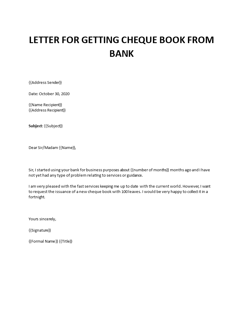 cheque book request letter
