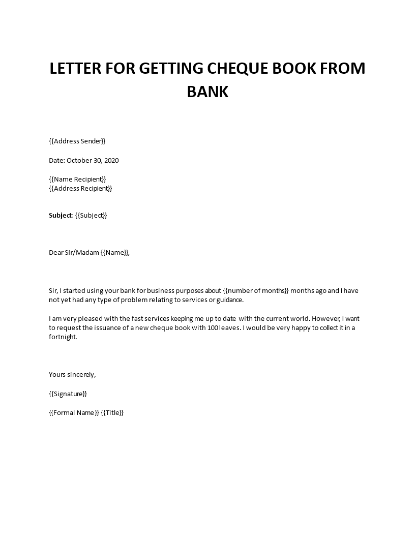 application letter for cheque book