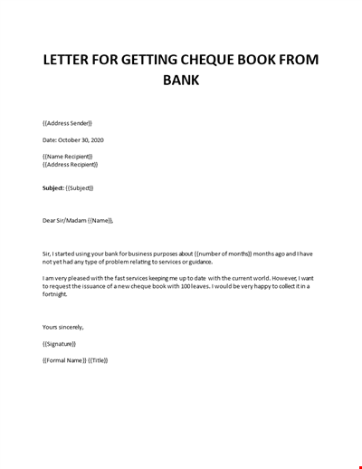 Cheque book request letter