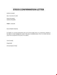 Stock confirmation letter