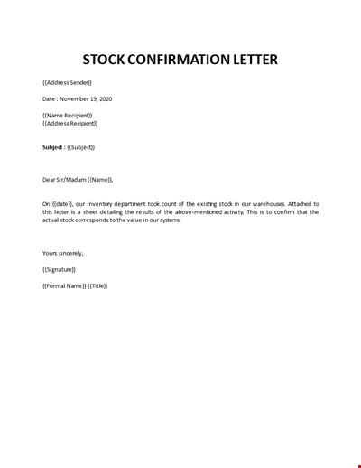 Stock confirmation letter