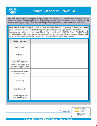 Travel Itinerary And Budget Template Pdf