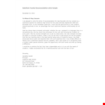 Letter Of Recommendation For Substitute Teacher example document template
