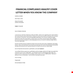 Financial Compliance Analyst sample cover letter example document template
