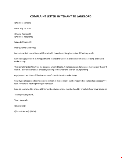 Letter of Complaint to the Landlord