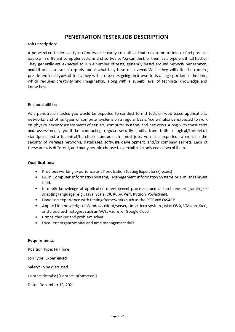 penetration tester job description