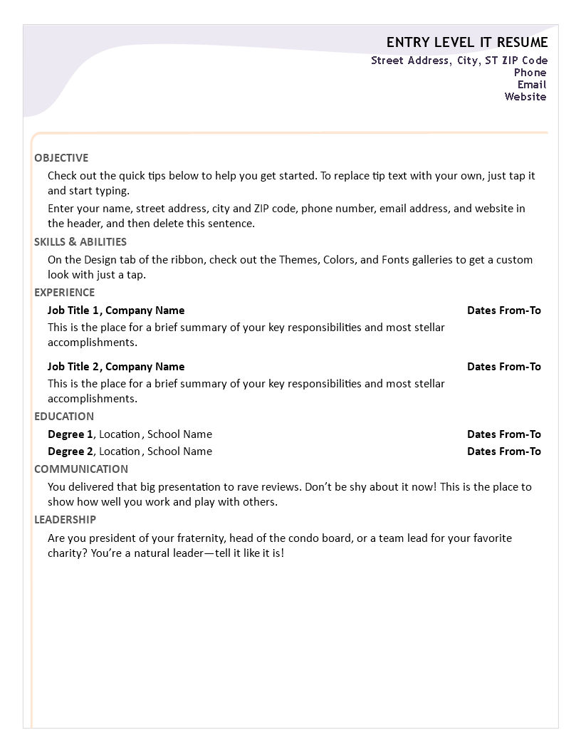 entry level it resume Main Image entry level it resume template