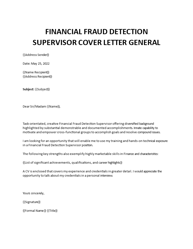 financial fraud detection supervisor application letter