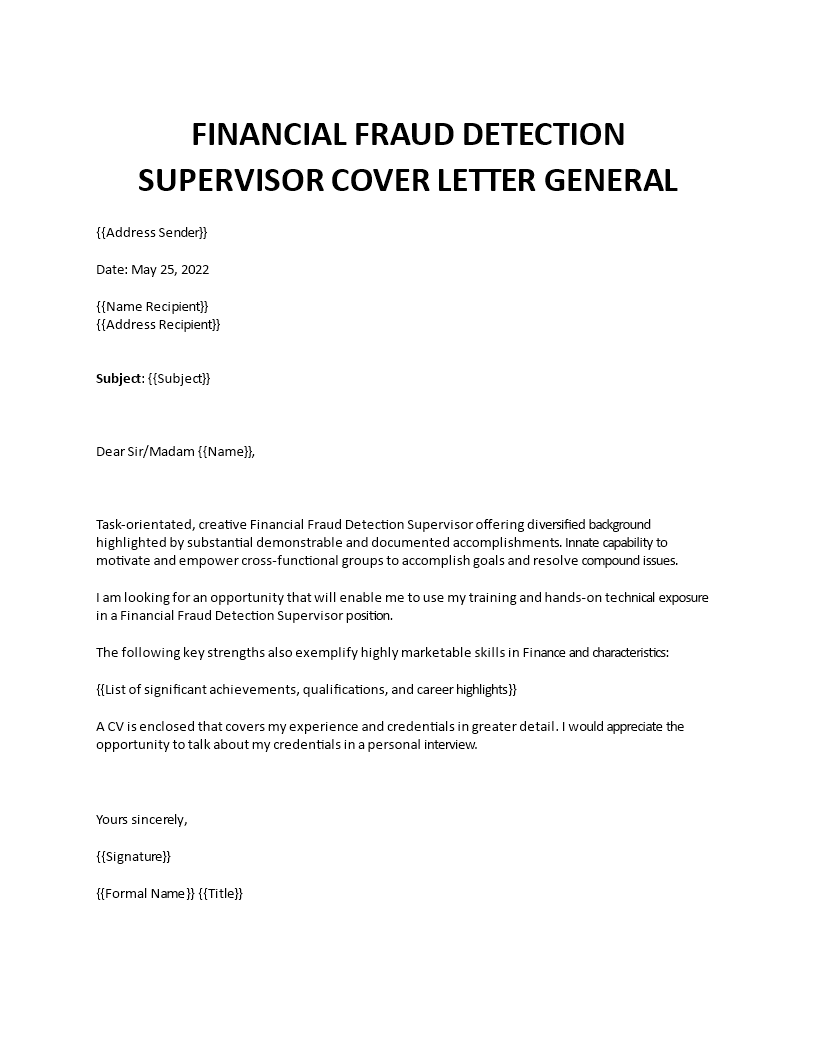 financial fraud detection supervisor application letter Main Image financial fraud detection supervisor application letter template