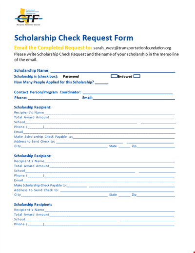 Request Scholarship Check Form - Get Your Scholarship Funds via Email