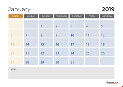 Monthly Notes Calendar Template