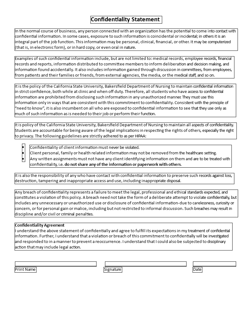 confidentiality statement