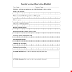 Socratic Seminar Observation Checklist | Participants, Questions, Ideas example document template