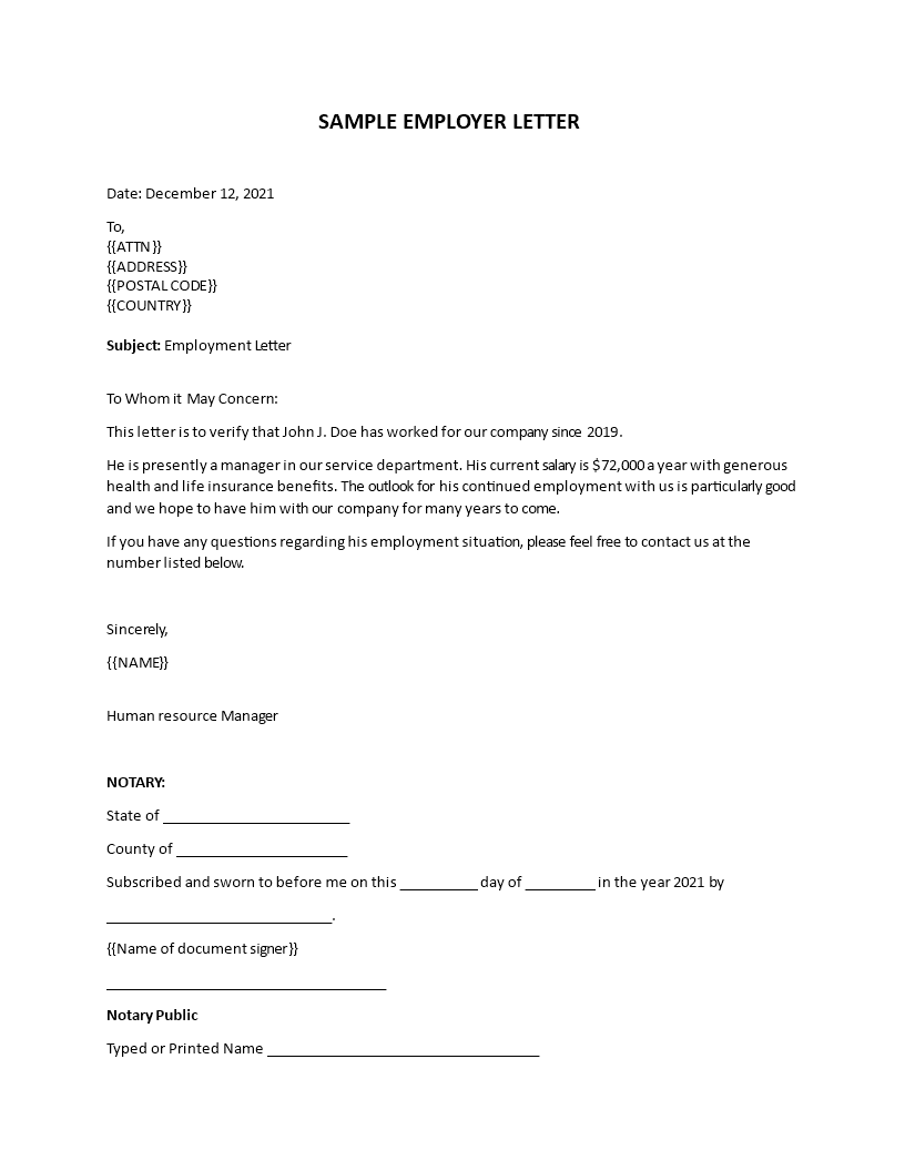 sample employer letter Main Image sample employer letter