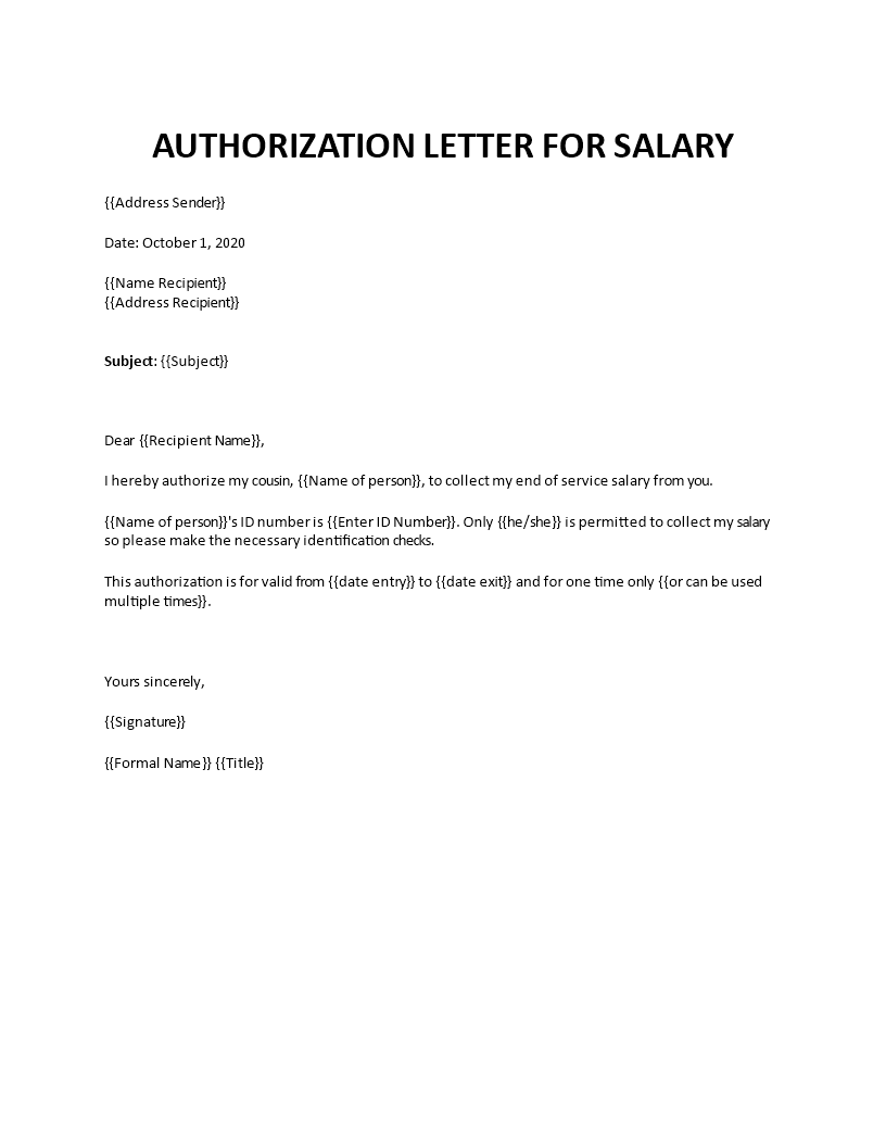 authorization letter to collect salary on behalf