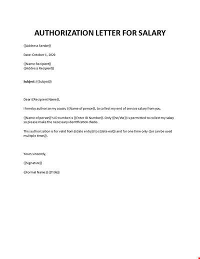 Authorization Letter To Collect Salary On Behalf