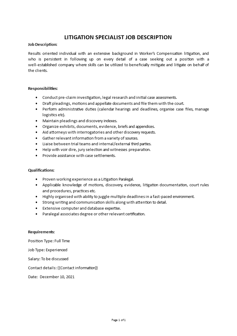 litigation specialist job description Main Image litigation specialist job description
